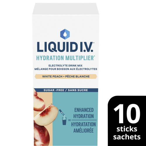 Liquid IV Sugar-Free Electrolyte Drink Mix for enhanced hydration White Peach Hydration Multiplier with Vitamins B3, B5, B12 and C 60 g(10 sticks) - Walmart.ca
