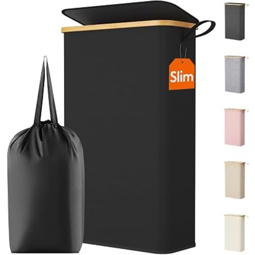 Lifewit 65L Slim Laundry Hamper with Lid and Removable Bag, Black
