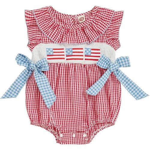 4th of July Baby Girl Outfits Newborn American Flag Romper Fourth of July Ruffle Sleeve Memorial Bodysuit Clothing