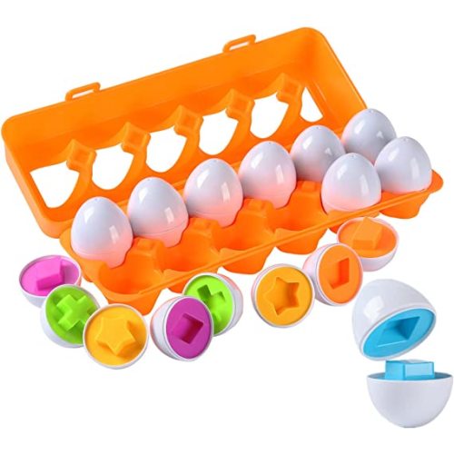 KlugPop 12 PCS Matching Eggs Toy, Color & Shape Recognition Toddler Educational Toys, Easter Eggs Sorter Puzzle Learning Montessori Toys for Toddler Kids Child Gift 18 Month+
