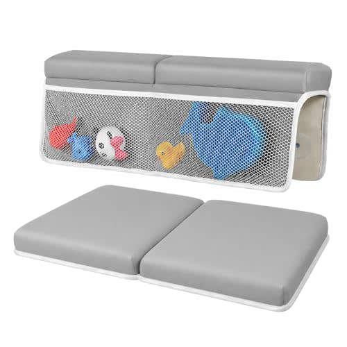 Baby Bath Kneeler and Elbow Rest Pad Set - Non-Slip Quick Dry Bath Kneeling Pad and Bath Elbow Rest Pad with Pockets for Baby Bath Essentials