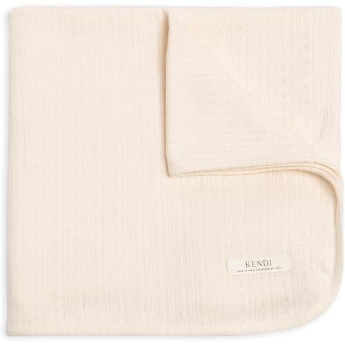 Colored Organics Kendi Baby Organic Cotton Swaddle - Infant Receiving Blanket - Ivory Brushed Pointelle