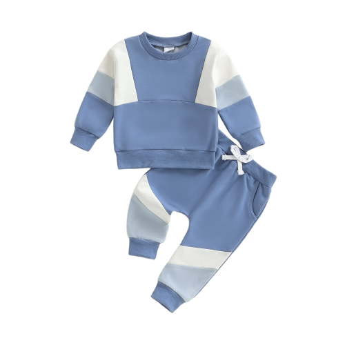 Loicainy 2Pcs Toddler Baby Boy Fall Outfits 6 12 18 24 Months 2T 3T 4T Long Sleeve Crew Neck Patchwork Pullover Sweatshirt and Joggers Pants Clothes Set
