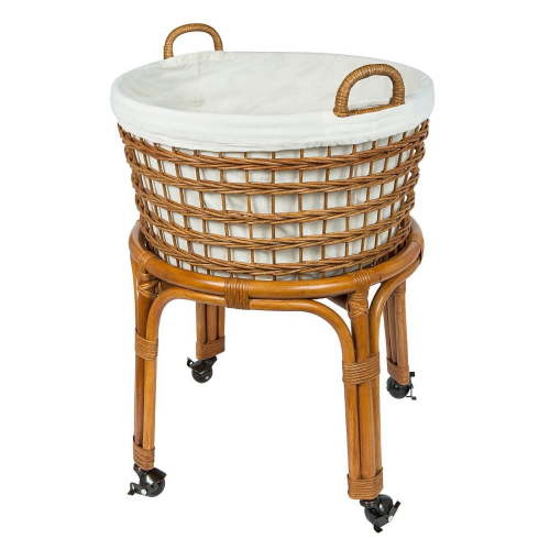 Kouboo Rolling Wicker Laundry Basket, Handwoven Wicker Hamper with Removable Cotton Liner, Stand, & Locking Caster Wheels, Honey Brown