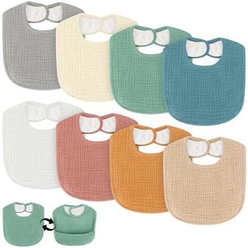 Bibs for Baby Boy & Girl, 8 Pack Muslin Bibs with Pocket, Soft Cotton, Extra Absorbent, Mess-proof, for Infant
