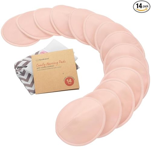 Organic Nursing Pads, 14 Washable Breast Pads,Wash Bag (Pink Sand, L 5") | Viscose Derived from Bamboo, Breast Pads for Breastfeeding, Reusable Nipple Covers, Breastfeeding Essentials, Soft, Absorbent
