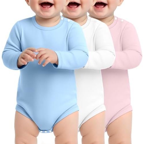 LessonZoo 3 Pack Baby Bodysuit Long Sleeve for Toddler Boy & Girl Unisex Infant 0-24 Months