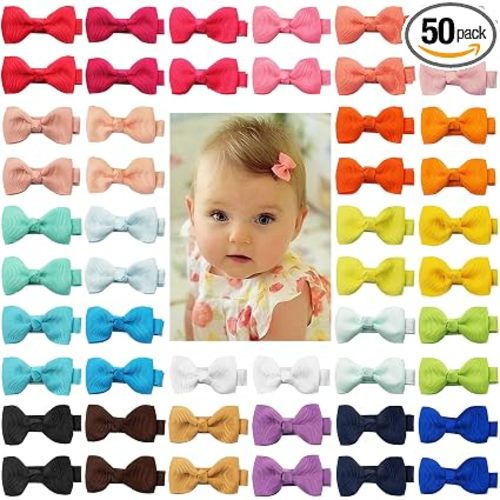 CÉLLOT Baby Hair Clips 50PCS Baby Girls Fully Lined 2" Baby Bows in Pairs