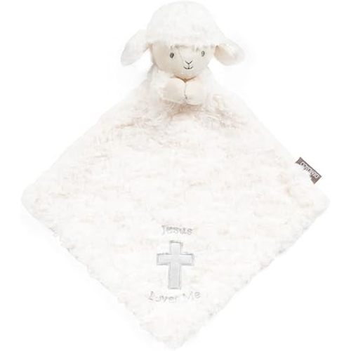 DEMDACO Fuzzy White Lamb Loves Me Polyester Plush Children's Rattle Blankie