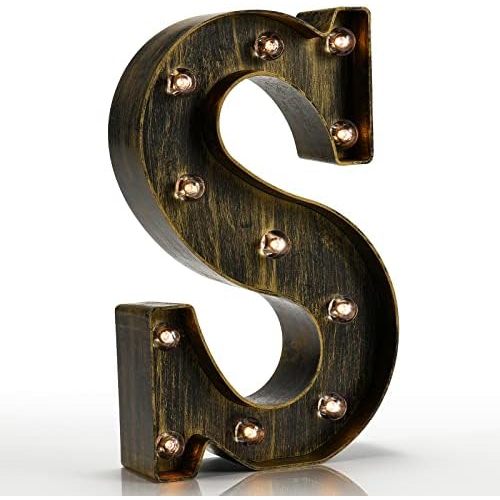 Pooqla Vintage Light Up Marquee Letters with Lights – Illuminated Industrial Style Lighted Alphabet Letter Signs - Coffee Bar Apartment Bedroom Wall Home Initials Decor A-Z