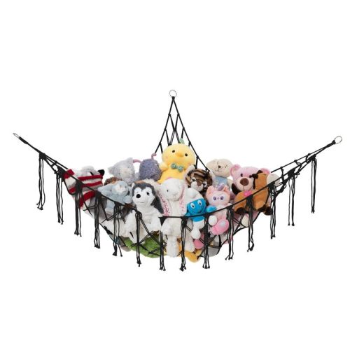 Lilly's Love Stuffed Animal Storage Macrame Hammock, Large - Boho Room Decor Toy Storage - Corner Hanging Plushie Stuffed Animal Net Organizer (Black)