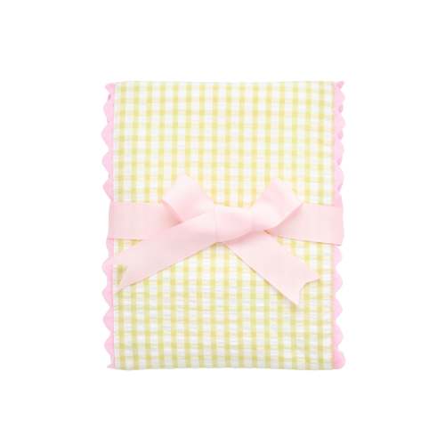 Big Check Fancy Fabric Burp, Green with Pink Trim