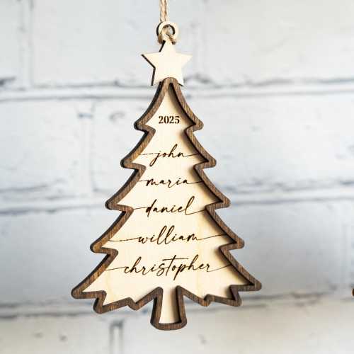 Family Christmas Ornament - 2025 Personalized Ornament With Names - Engraved Christmas Tree Ornament