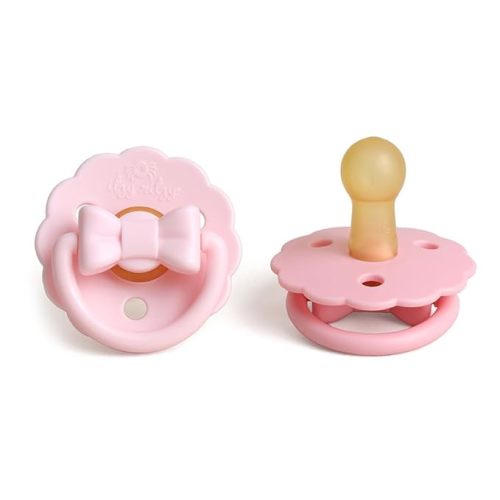 Itzy Ritzy Natural Rubber Pacifiers Set of 2, 6-18 Months (Pink Bows)