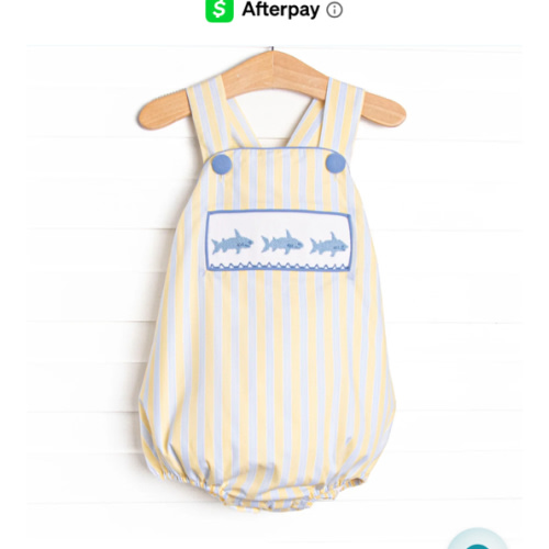 Splashing Sharks Smocked Sunsuit, Yellow – Stitchy Fish