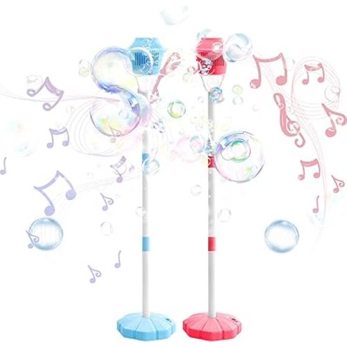 2026 New Bubble Machine for Kids, 47" Rechargeable Automatic Bubble Maker with Light Music, 3-Level Adjustable Heights, Detachable Bubble Wand for Outdoor Party Wedding, Includes Bubble Solution