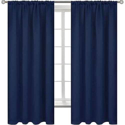 BGment Rod Pocket 63 Inch Long Blackout Curtains for Bedroom - Navy Blue Room Darkening Drapes for Living Room Thermal Insulated Black Out Shading Blinds, 42 x 63 Inch, 2 Panels