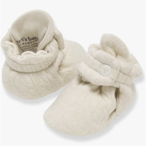 Burt’s Bees Baby Adjustable Baby Booties, 100% Organic Cotton, Easy On and Off Snap Boots, Snug Fit - Baby Essential