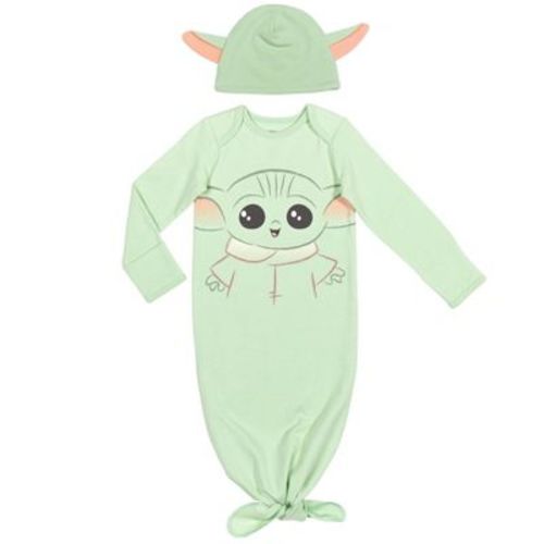Star Wars The Mandalorian Baby Yoda Infant Baby Boys Knotted Sleeper Gown Hat Green 6-12 Months