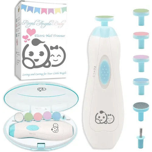 Baby Nail Trimmer 6 in 1, Usage Labeled Case, Royal Angels Baby Electric Nail File, Baby Grooming Kit Manicure Set for Toddler and Adults, Newborn Toddler Toes & Fingernails Nail Care Kit (Babyblue)