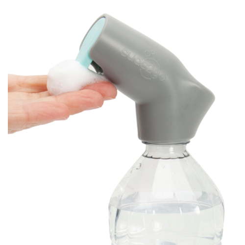 Suds2Go Refillable Caps, 2 Pack - Universal Fit Turns Most Disposable Water Bottles Into A Hand Washing Station - Includes Refillable Soap Reservoir - Conveniently Sized to Take on the Go - Grey