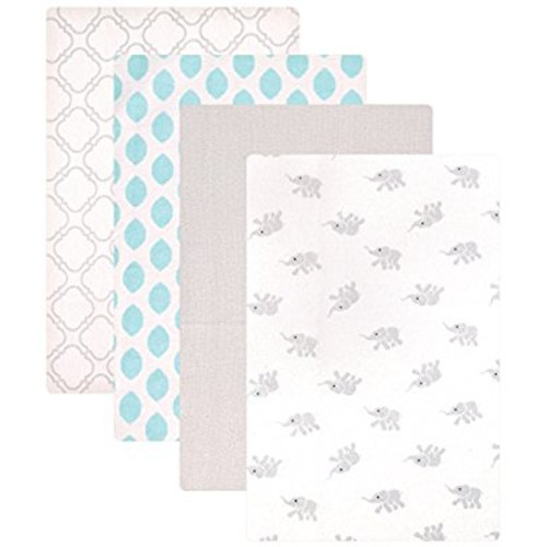 Luvable Friends Flannel 4 Piece Receiving Blankets, Elephant