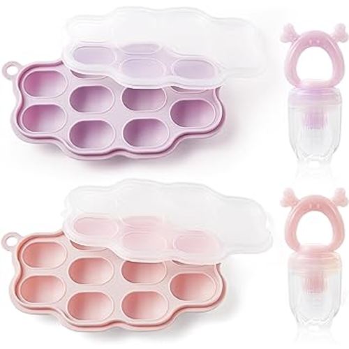 Baby Breastmilk Popsicle Molds & Baby Food Feeder (2 Pack), KingKam Silicone Nibble Freezer Tray Storage Containers, Silicone Pacifier Feeder and Teether…