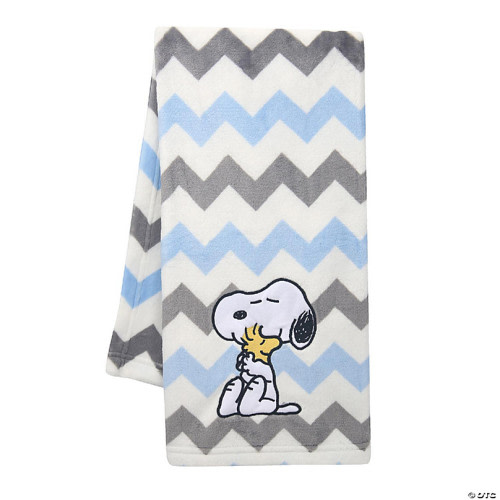 Lambs & Ivy My Little Snoopy Blue/Gray/White Chevron Baby Blanket