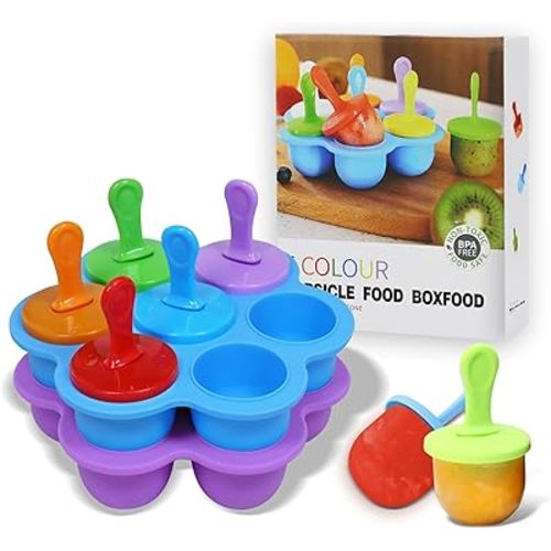 Silicone Popsicle Molds 14-cavity DIY 2Pcs Ice Pop Mold with Colorful Sticks For egg biting ice cream molds baby food storage containers non stick cake molds (Purple&Blue)