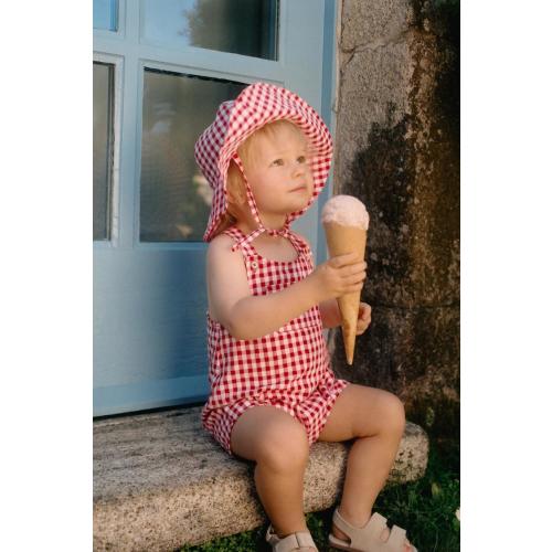 GINGHAM CHECK OVERALL SHORTS - White / Red | ZARA United States