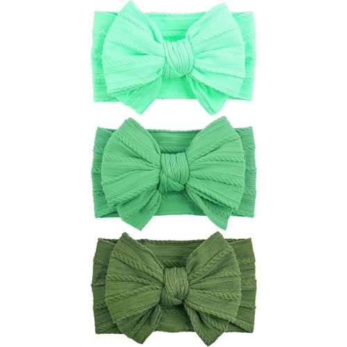 LemonSpace Handmade Baby Girls Headbands Soft Stretchy Nylon Hair Bands Hair Accessories with Bows for Newborn Baby Girls Infant Toddlers Kids(Green color mix)