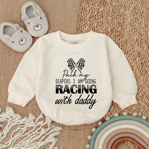 Pack My Diapers I'm Going Racing With Daddy Baby Bodysuit, Baby Boy Clothes,Father's Day Outfit,Baby Romper,Baby bodysuit,Newborn Outfit