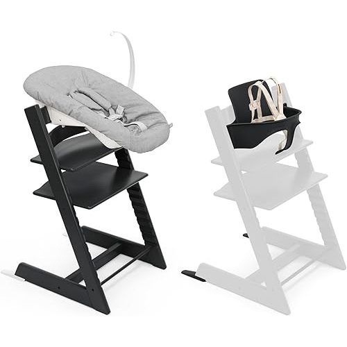 Stokke Tripp Trapp High Chair 2, Black (Includes Chair & Baby Set) with Newborn Set - Safe, Adjustable, Ergonomic Design