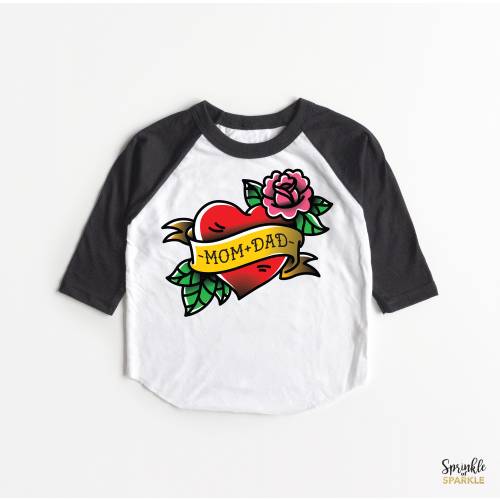 Mom and Dad Tattoo Shirt Raglan - Valentine's Day Shirt Vday Kids Tee T-Shirt Daddy Mommy  Tattoo Lover Kid's Punk Biker Heart