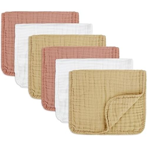 Muslin Burp Cloths Soft and Breathable Burp Cloths Baby Girl 6 Pack 10x20 inches It is a Must-Baby Girl Newborn Essentials and Baby Essentials (6, White and Pink)