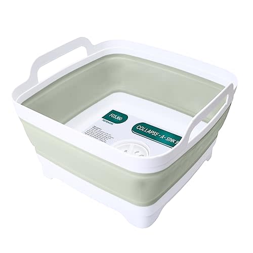 FOSJGO Collapsible Dish Basin with Drain Plug and Carry Handles - 9L Capacity, Portable Sink Tub for Camping and RV