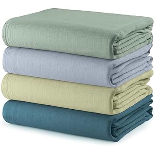 Comfy Cubs Muslin Swaddle Blankets Pack of 4, 47 x 47 Inches, Soft Cotton Baby Blanket Set, Large Multipurpose Swaddling Wraps for Newborns - Self-Soothing Swaddle - Sage, Pacific Blue, Fern, Neptune