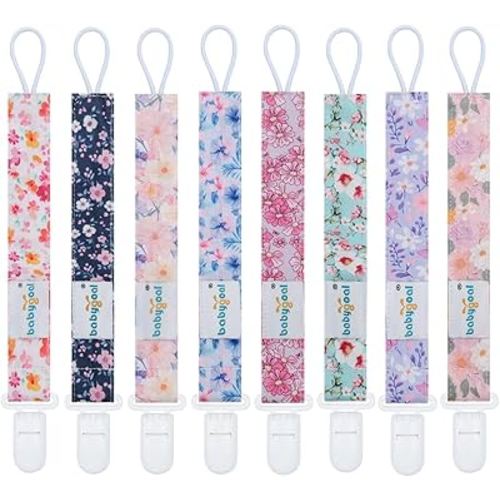 Babygoal Flower Pacifier Clips, 8 Pack Binky Paci Holder Clips for Baby Boys and Girls Fits for Most Pacifier, Binkie Styles & Baby Teethers & Toys and Gift 8PS47-B