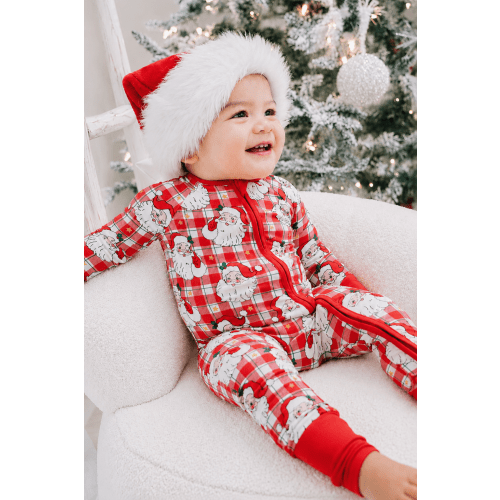 Christmas Bamboo Convertible Zipper Romper in Cozy Claus | Caden Lane