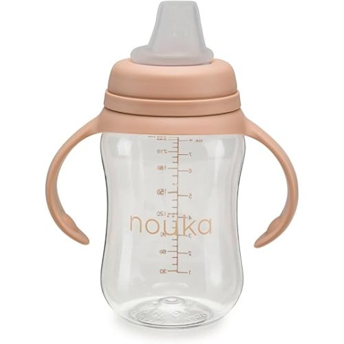 nouka Soft Spout Tritan Sippy Cup | Leak Proof and Easy Grip | Removable Handles | Soft Blush