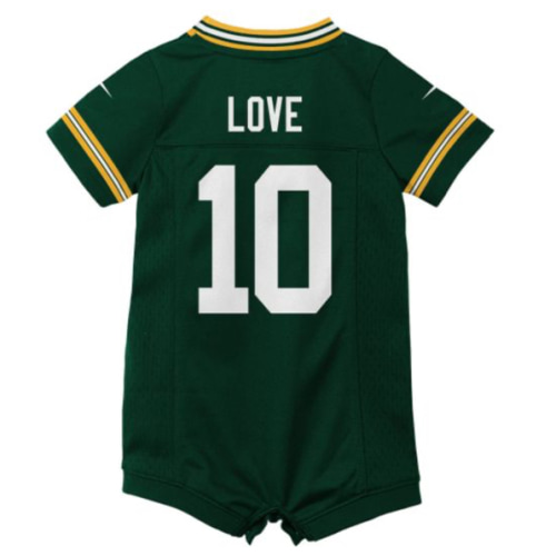 Green Bay Packers Newborn #10 Jordan Love Home Game Romper Jersey at the Packers Pro shop