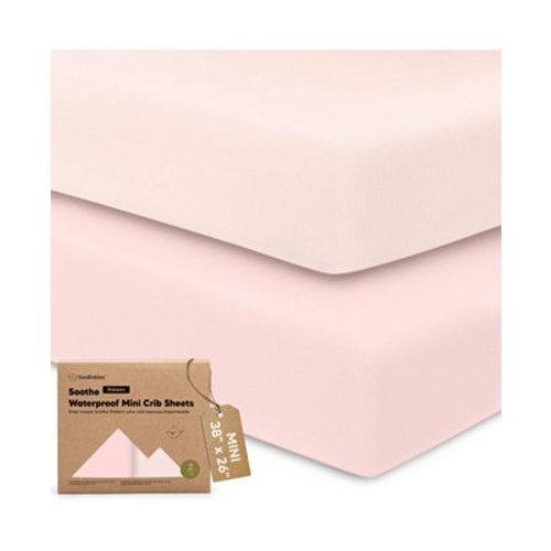 Soothe Waterproof Pack N Play Sheets for Girls, Boys, 2pk 38x26 Cotton Mini Crib Sheets Fitted, Soft, Breathable