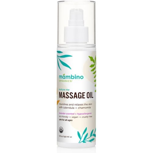 Mambino Organics Massage Baby Oil – Organic, Nourishing with Egyptian Calendula, Chamomile & Lavender – Gentle for After-Bath Relaxing – Cruelty-Free Baby Oils for Baby & Kids, 5 fl oz