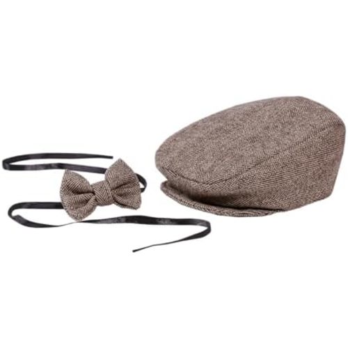 Matissa Newborn Baby Boy Flat Newsboy cap and bow tie set Gatsby cap Pageboy Golf hat
