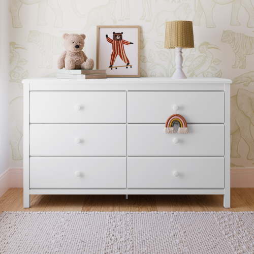 Free Shipping! Storkcraft Alpine 6 Drawer Nursery Dresser White with Euro-Glide Drawers and Safety Features