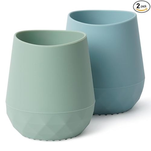 Seposeve Silicone Baby Cups for 6-12 Months, 12-24 Months, Pack of 2 Tiny Open Training Silicone Cup for Toddler, Baby Mouth-Like Design, with Capacity Markings, Green Blue