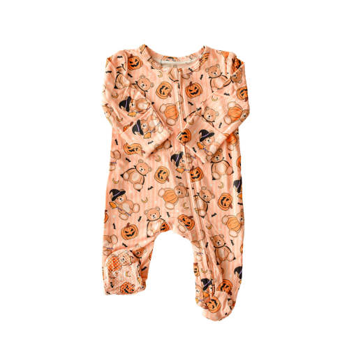 Halloween Bamboo Zipper Footie in Beary Scary | Caden Lane