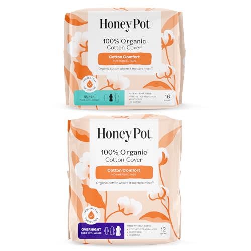 The Honey Pot Company - Pads for Women - Non-Herbal Super & Overnight Pads Bundle - Organic Cotton Cover, & Ultra-Absorbent Pulp Core - Feminine Care