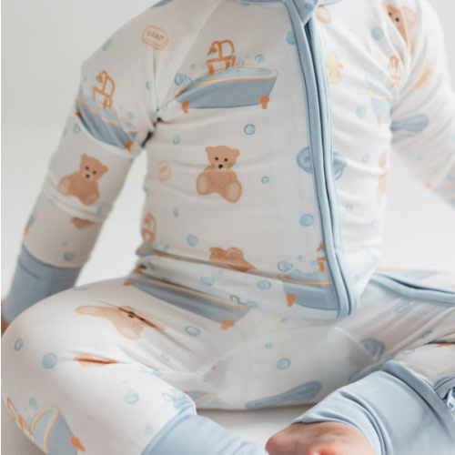 Blue Bath Time Zipper Romper – In My Jammers Size: 6-9 Months