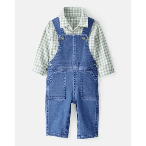 Baby Boy Checkered Print Bodysuit Overall Set - Blue/Green | Carter's